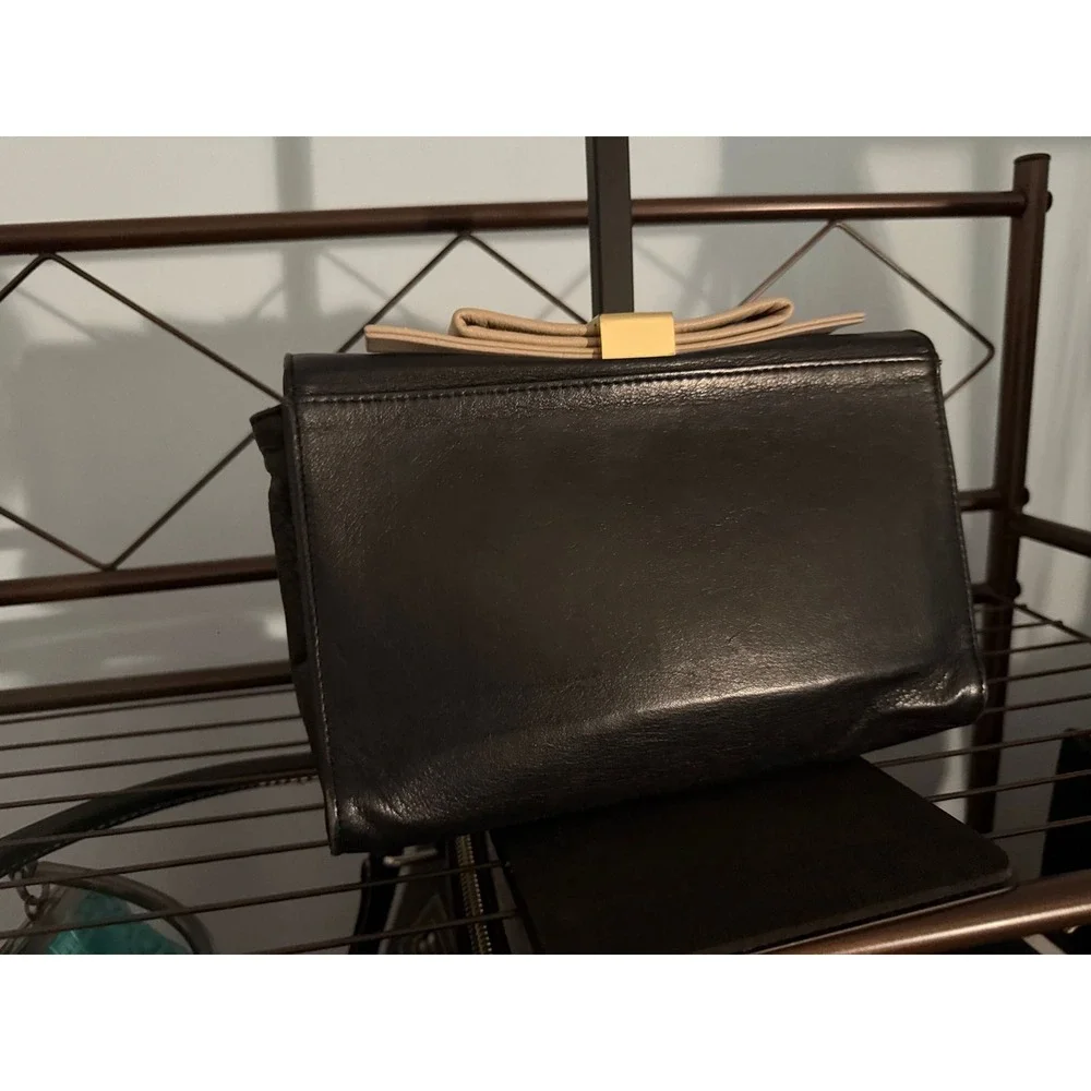See by Chole Leather Bow clutch in Black with Tan Bow